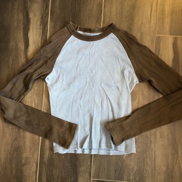 Brandy Melville baby blue and brown long sleeve top - Picture 1 of 2
